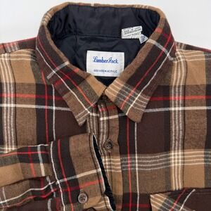 LumberJack Shirt Jacket Mens XL Brown Plaid Quilted Flannel Shacket Workwear